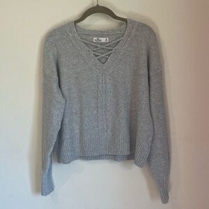 Hollister Sweater Lace Up V-neck Cable Knit Detail Size XS